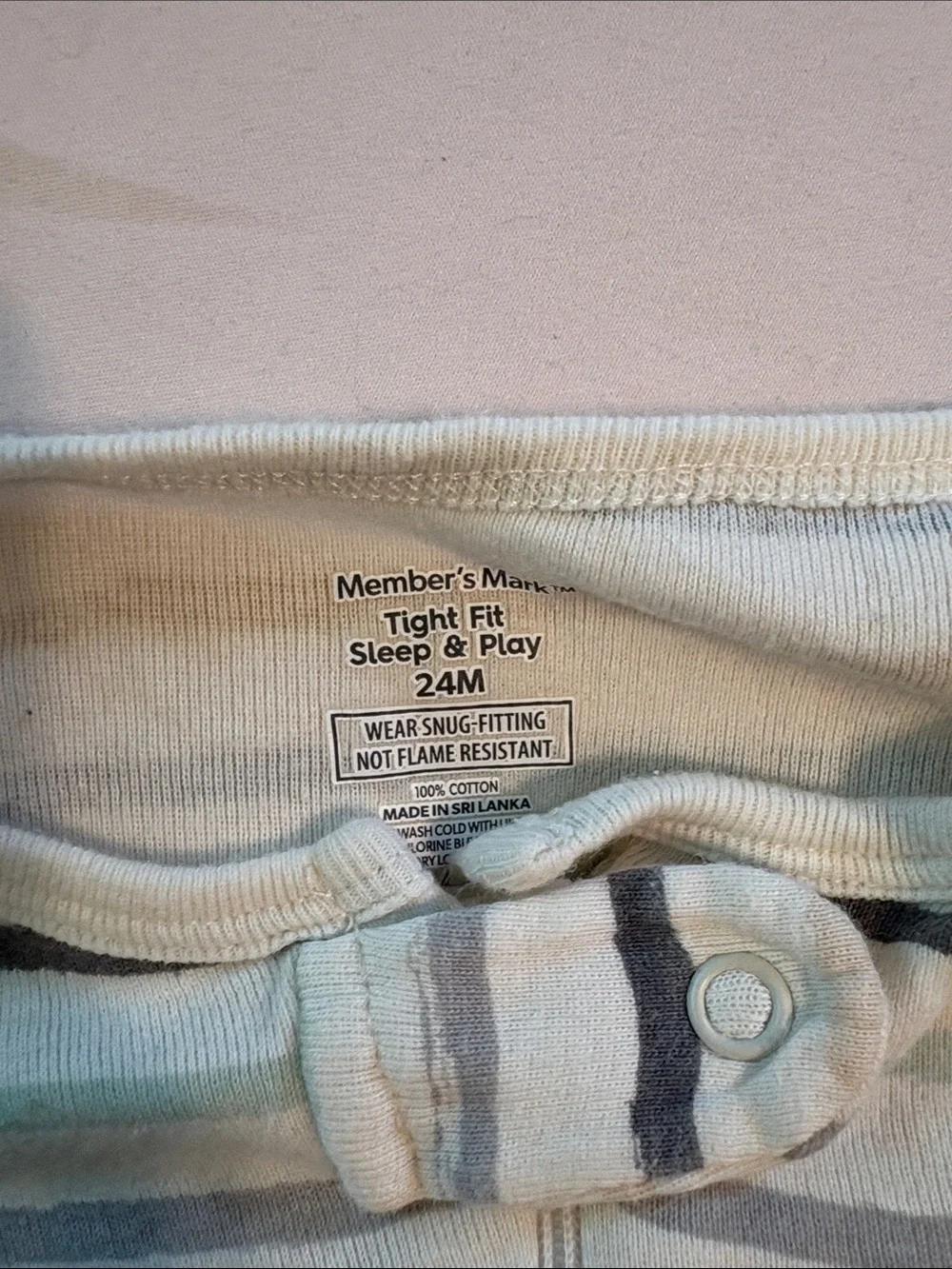 Striped Baby Footie One-Piece in Cream, Blue & Gray